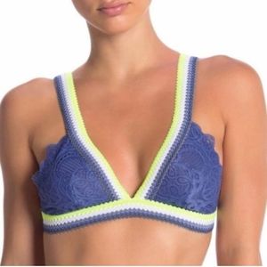 New Free People Colorblock Lace Mika Bralette Bra Blue Jean Baby Combo Size s